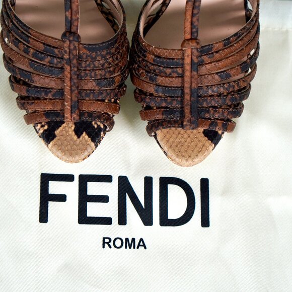Fendi Brown/Yellow Python Embossed Leather Strappy Platform Sanel Size 8.5 - Picture 3 of 5